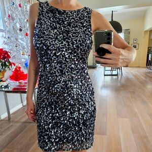 Pisarro Nights navy sequins mini dress cowl back